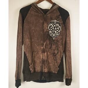 VTG Vocal LA Distressed Gothic Cross Hoodie Y2K, Glam Rock Goth, Western Boho XL